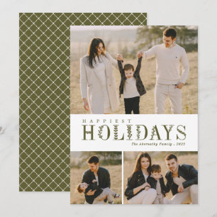 3 Foto Collage Greenery Letters Happiest Olive Feestdagenkaart