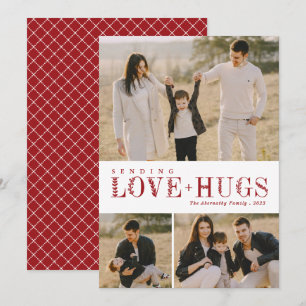 3 Foto Collage Greenery Letters Love Hugs Red Feestdagenkaart