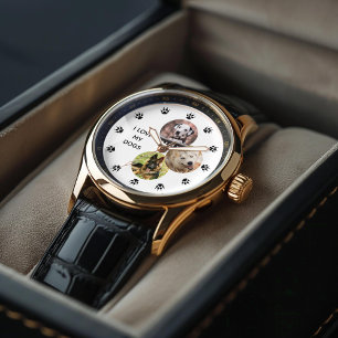 3-foto collage Hondenliefhebber gepersonaliseerd Horloge