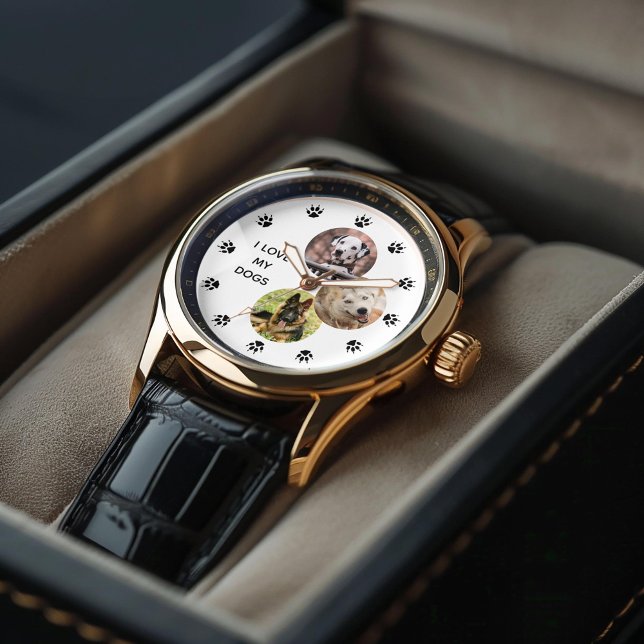 3-foto collage Hondenliefhebber gepersonaliseerd Horloge (Inspiration mockup (not actual product))