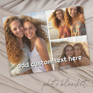 3 foto collage met 1 regel tekst fleece deken
