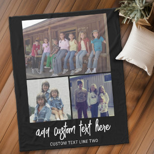 3 Foto collage met Script-tekst - zwart wit Fleece Deken