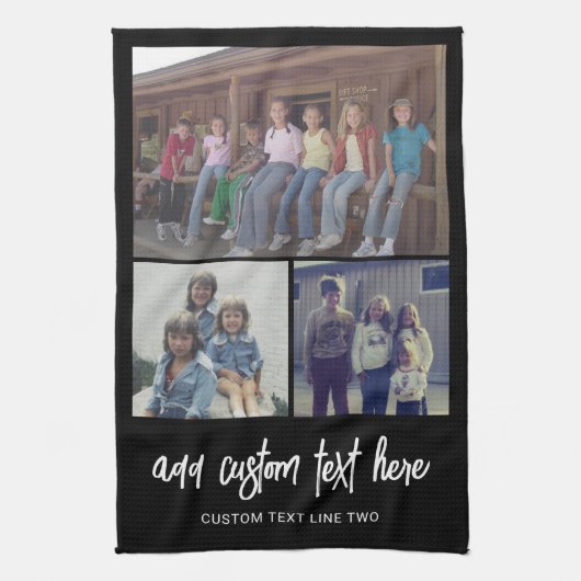 3 Foto collage met Script-tekst - zwart wit Theedoek (Verticaal)