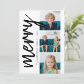 3 Foto-collage minimumaantal boogzwart wit Feestdagenkaart (Staand voorkant)