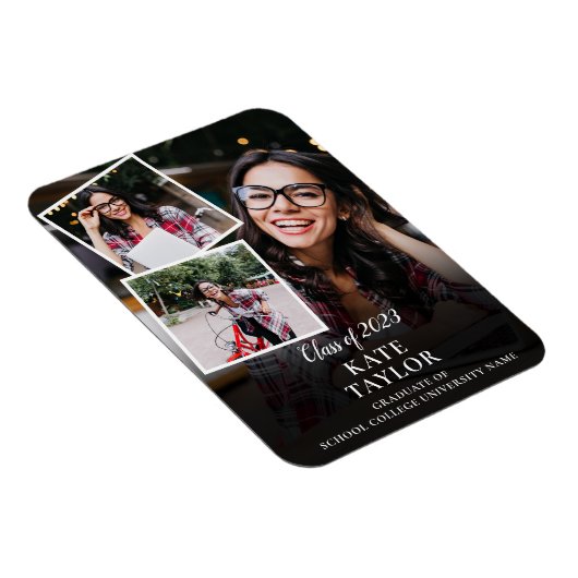 3 Foto Collage Modern Afstudeer Uitnodiging Mag Magneet (Rechterzijde)