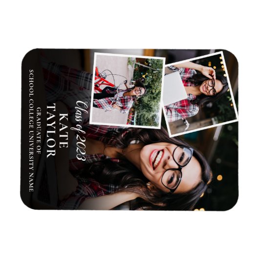 3 Foto Collage Modern Afstudeer Uitnodiging Mag Magneet (Horizontaal)