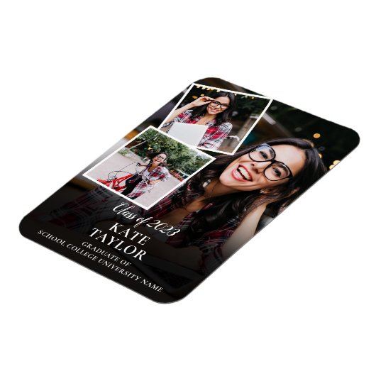 3 Foto Collage Modern Afstudeer Uitnodiging Mag Magneet (Linkerzijde)