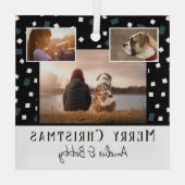 3 Foto Collage Modern Black White Kerstmis Glas Ornament (Achterkant)