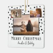 3 Foto Collage Modern Black White Kerstmis Keramisch Ornament (Links)