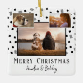 3 Foto Collage Modern Black White Kerstmis Keramisch Ornament (Voorkant)