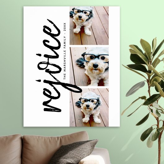 3 Foto Collage Modern Merry Kerstrejoice Poster