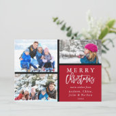 3 Foto Collage Modern Merry Kerstrood Feestdagenkaart (Staand voorkant)
