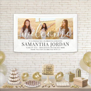3 Foto Collage Modern Script Afstuderen Welkom Spandoek