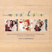 3 Foto Collage Modern Script "Kerst van de Kroniek Acryl Uitnodigingen (Voorkant)