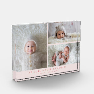 3 Foto Collage Roze Nieuwe Baby Aandenken 