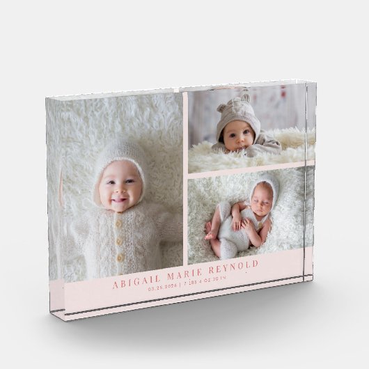 3 Foto Collage Roze Nieuwe Baby Aandenken  (Links)