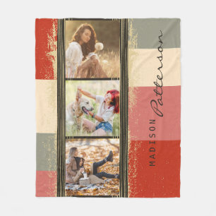 3 Foto Collage Rustic Abstracte, gepersonaliseerde Fleece Deken