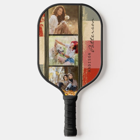 3 Foto Collage Rustic Abstracte, gepersonaliseerde Pickleball Paddle (Voorkant)