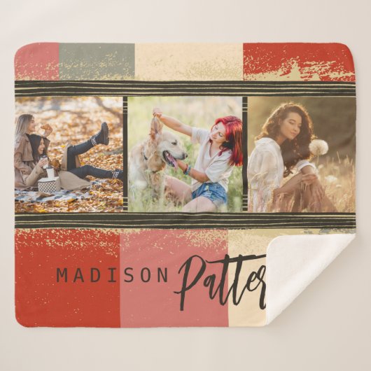 3 Foto Collage Rustic Abstracte, gepersonaliseerde Sherpa Deken (Voorkant (horizontaal))