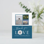 3 Foto collage Sanddollar Blue Weddenschap Bedankkaart (Staand voorkant)