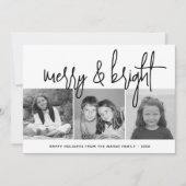 3 Foto Collage Script zwart wit Merry Bright Feestdagenkaart (Voorkant)