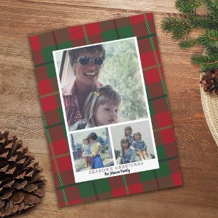 3 Foto Collage Season's Greeting red green plaid Feestdagenkaart