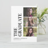 3 Foto Collage Simple Graduparty Kaart (Staand voorkant)