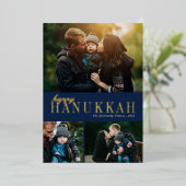 3 Foto Collage Simple Modern Hanukkah Folie Feestdagenkaart (Staand Voorkant)