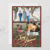 3 foto collage Vrolijk kerstscript plaid Feestdagenkaart (Voorkant)
