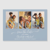 3 Foto Collage Wedding Save the Date Dusty Blue Magnetische Uitnodiging (Voorkant)