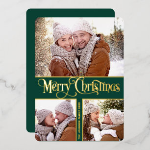 3 FOTO Eenvoudig Elegant Sparkle-kerstGold Folie Feestdagenkaart