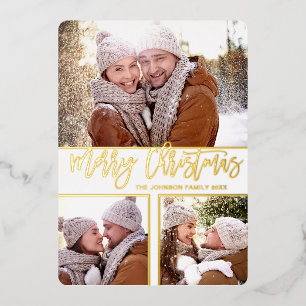 3 FOTO Eenvoudig Elegant Sparkle-kerstGold Folie Feestdagenkaart