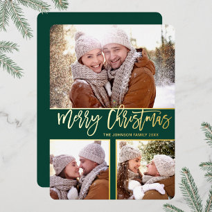 3 FOTO Eenvoudig Elegant Sparkle-kerstGold Folie Feestdagenkaart