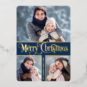 3 FOTO Eenvoudig Elegant Sparkle-kerstGold Folie Feestdagenkaart