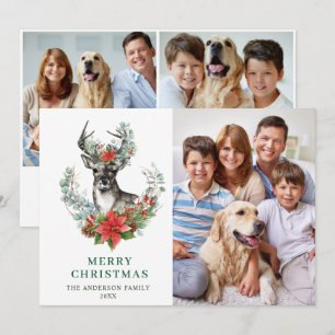 3 FOTO Elegante Kersthert Poinsettia Groet Feestdagenkaart