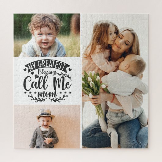 3 foto - familie collage mam keepomwille moederdag legpuzzel (Verticaal)