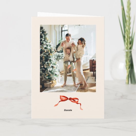 3 Foto Feestelijke Kerst Boho Red Bow Ribbon Feestdagen Kaart (Achterkant)
