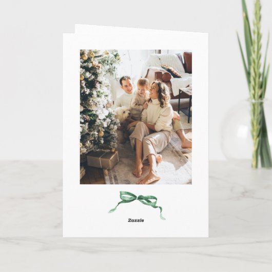 3 Foto Feestelijke Sage Green Christmas Bow Ribbon Feestdagen Kaart (Achterkant)