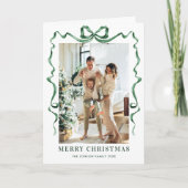 3 Foto Feestelijke Sage Green Christmas Bow Ribbon Feestdagen Kaart (Voorkant)