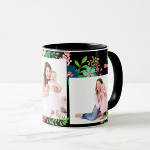 3 Foto Floral Moederdag Black Coffee Mok