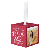 3 Foto Gefeliciteerd Elegant Afstuderen Red Kubus Ornament (Voorkant hoekig)