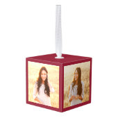 3 Foto Gefeliciteerd Elegant Afstuderen Red Kubus Ornament (Achter hoekig)