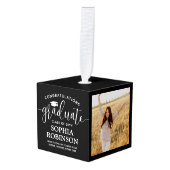 3 Foto Gefeliciteerd Modern Afstuderen Black Kubus Ornament (Voorkant hoekig)