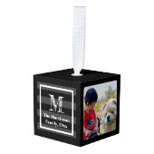 3 Foto Gepersonaliseerd collage met monogram Kubus Ornament (Voorkant hoekig)