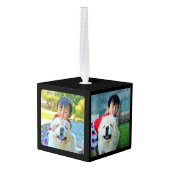 3 Foto Gepersonaliseerd collage met monogram Kubus Ornament (Achter hoekig)