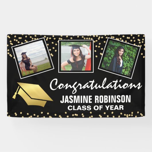 3 Foto Goud Afstuderen Afstuderen 2025 Spandoek (Horizontaal)