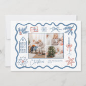 3 Foto Kerst Doodle Line Art Holiday Feestdagenkaart (Voorkant)