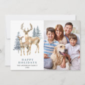 3 FOTO-kerstlegant deer Pine Tree Feestdagenkaart (Voorkant)