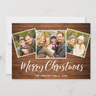 3 FOTO Kerstmis rustieke bruine boho hout groet Feestdagenkaart