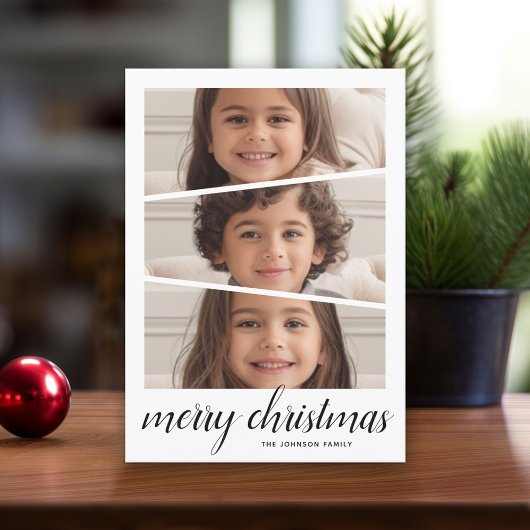 3 Foto Kerstmis Script - Retro Half Moon Patroon Feestdagenkaart